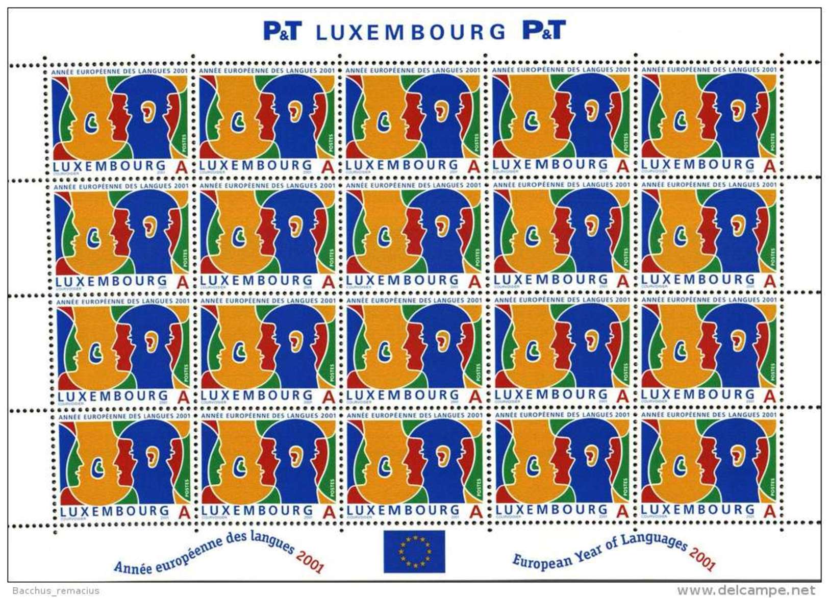 Luxembourg Feuille De 20 Timbres "A"  Année Europénne Des Langues 2001 - Full Sheets