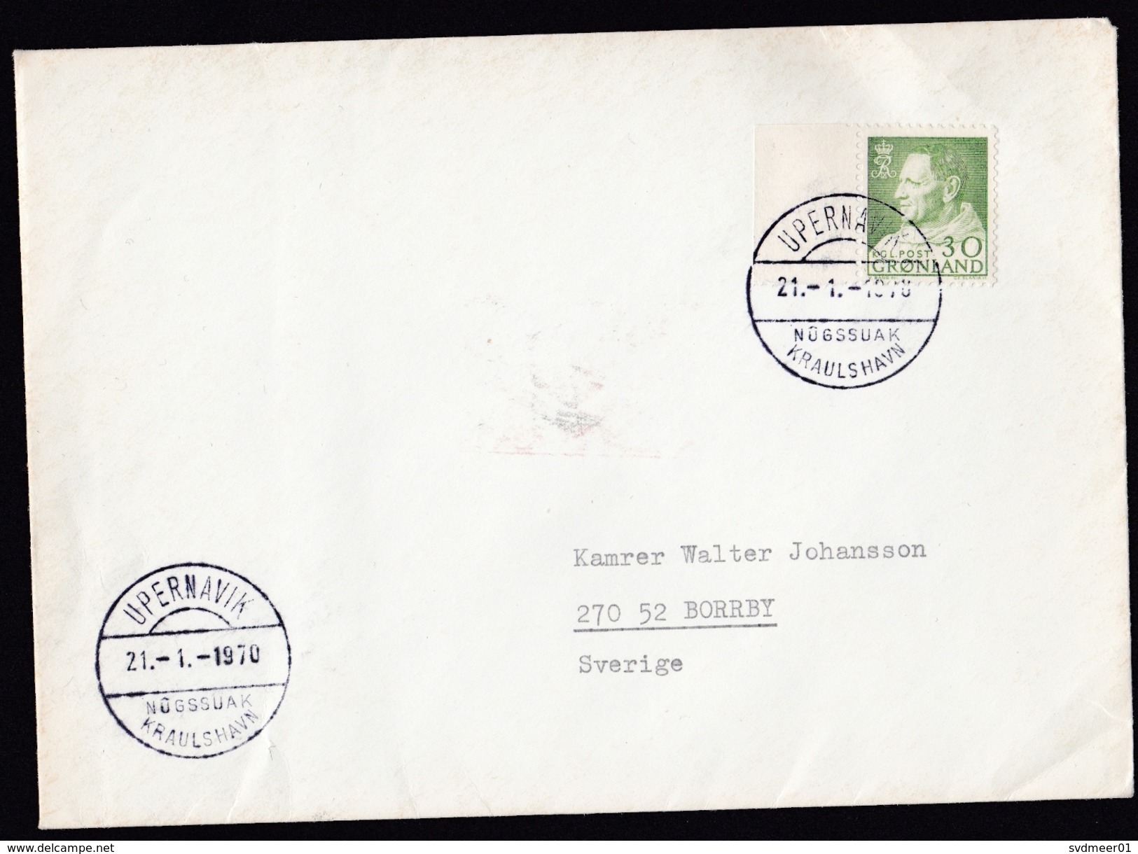 Greenland: Cover To Sweden, 1970, 1 Stamp, Cancel Upernavik Nugssuak Kraulshavn (minor Discolouring) - Storia Postale