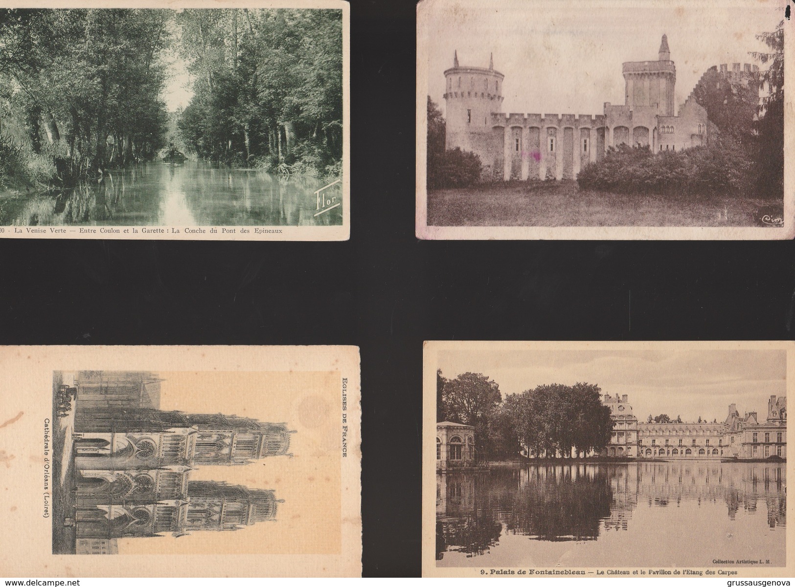 11267/11270) LOT 4 POST CARD FRANCE LIGNAC CHATEAU GUILLAUME - FANTAINEBLEAU CARPES  VENISE VERTE COULON EPINEAUX LOIRET - Autres & Non Classés