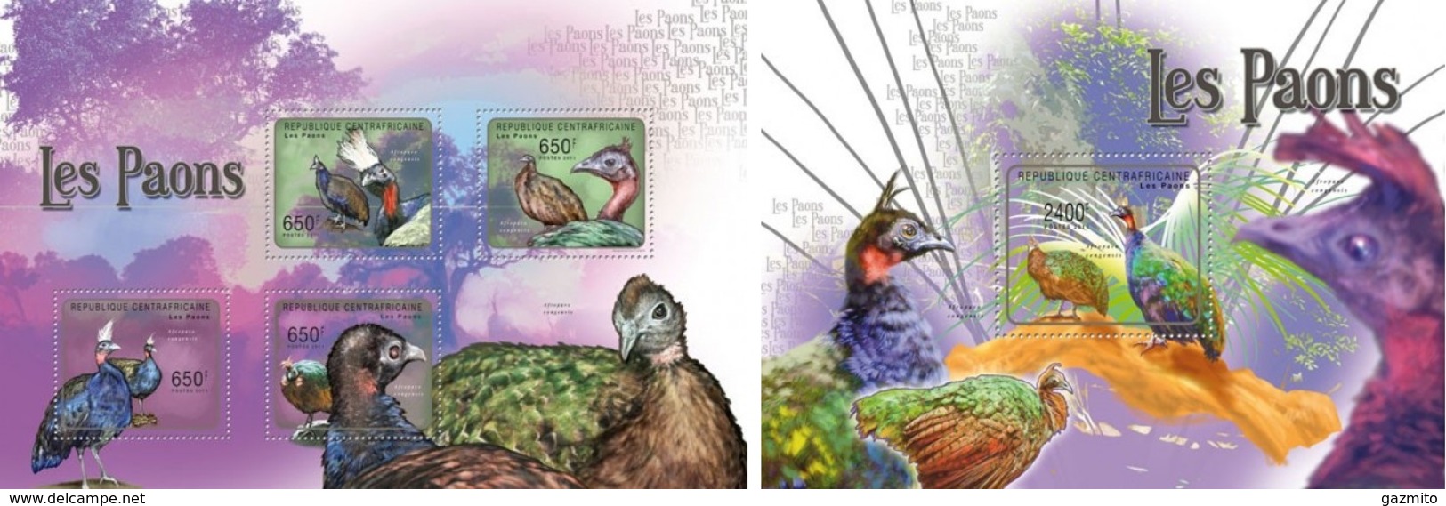 Centrafrica 2011, Animals, Birds, Pavon, 4val In BF+BF - Pauwen
