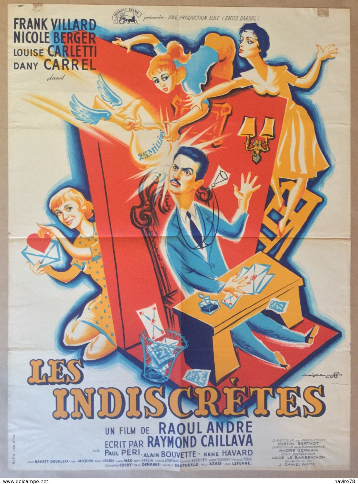 Affiche Cinéma Originale Film LES INDISCRETES De RAOUL ANDRE,  DANY CARREL FRANCK VILLARD NICOLE BERGER LOUISE CARLETTI - Affiches & Posters