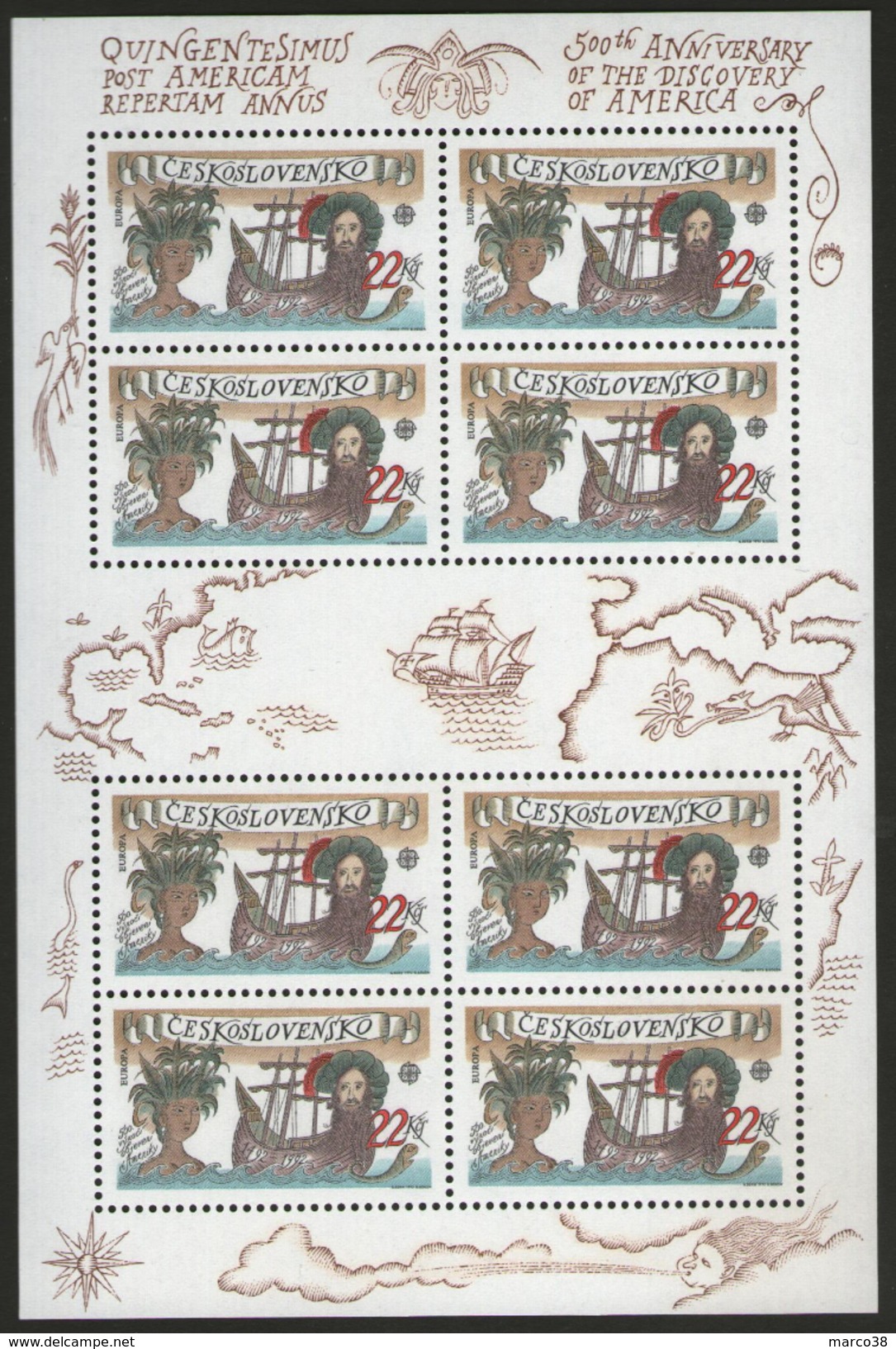 TCHECOSLOVAQUIE:  N°2913 ** En Feuillet (Europa 1992)      - Cote 30€ - - Unused Stamps