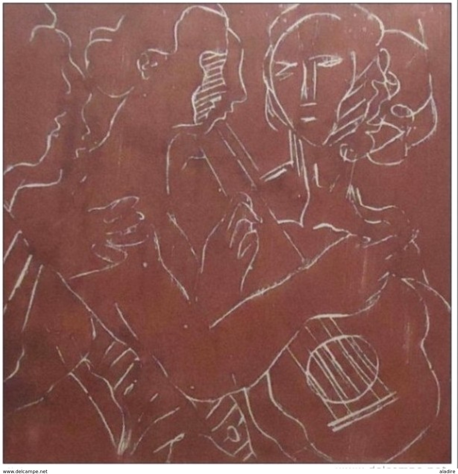STRACHAN (Grande-Bretagne) - Linographie - Musicians - 1970 - 31 X 29,5 Cm - Encadré - Oeuvre Originale Unique Et Signée - Estampes & Gravures