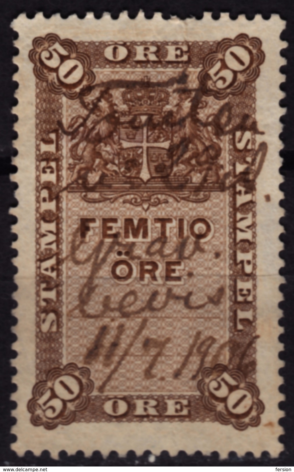 DANEMARK DANMARK DENMARK - TAX REVENUE FISCAL Stamp - 50 öre / 1906 - Fiscali
