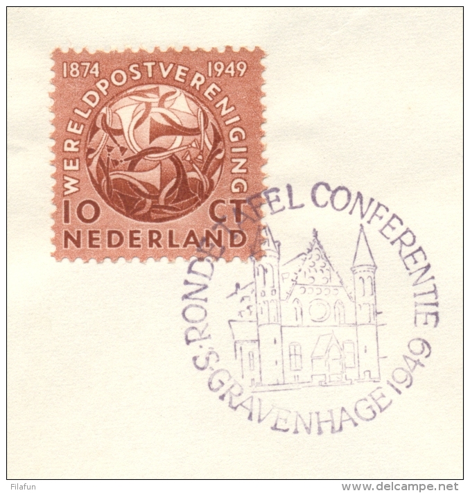 Nederland - 1949 - Stempel Ronde Tafel Conferentie En Grafelijke Zalen Op Verzamelblad Met UPU-serie - Poststempels/ Marcofilie