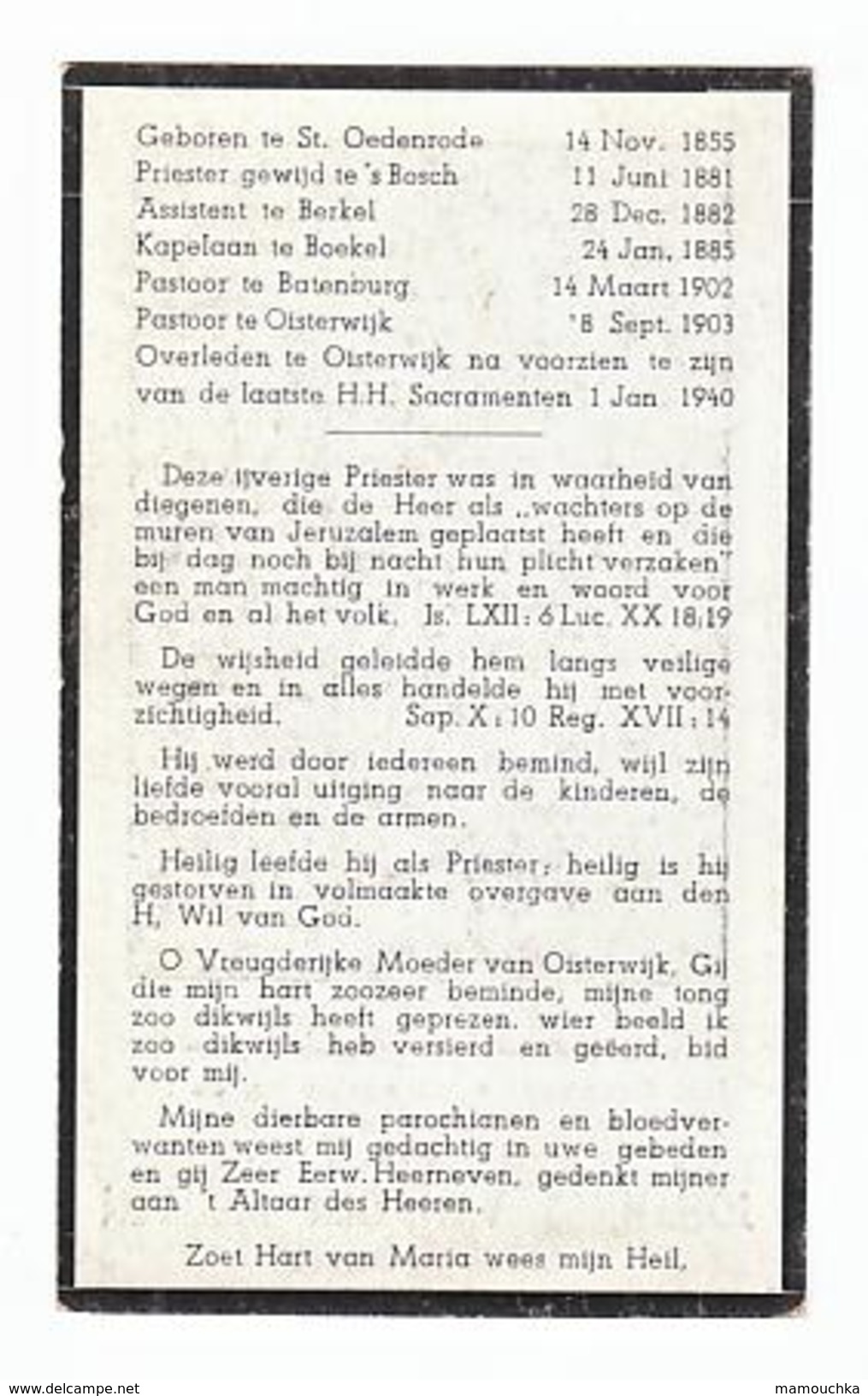 Bidprentje Johannes VAN DER MEIJDEN St. Oedenrode Priester Te 's Bosch , Berkel, Boekel, Batenburg, Oisterwijk 1940 - Santini