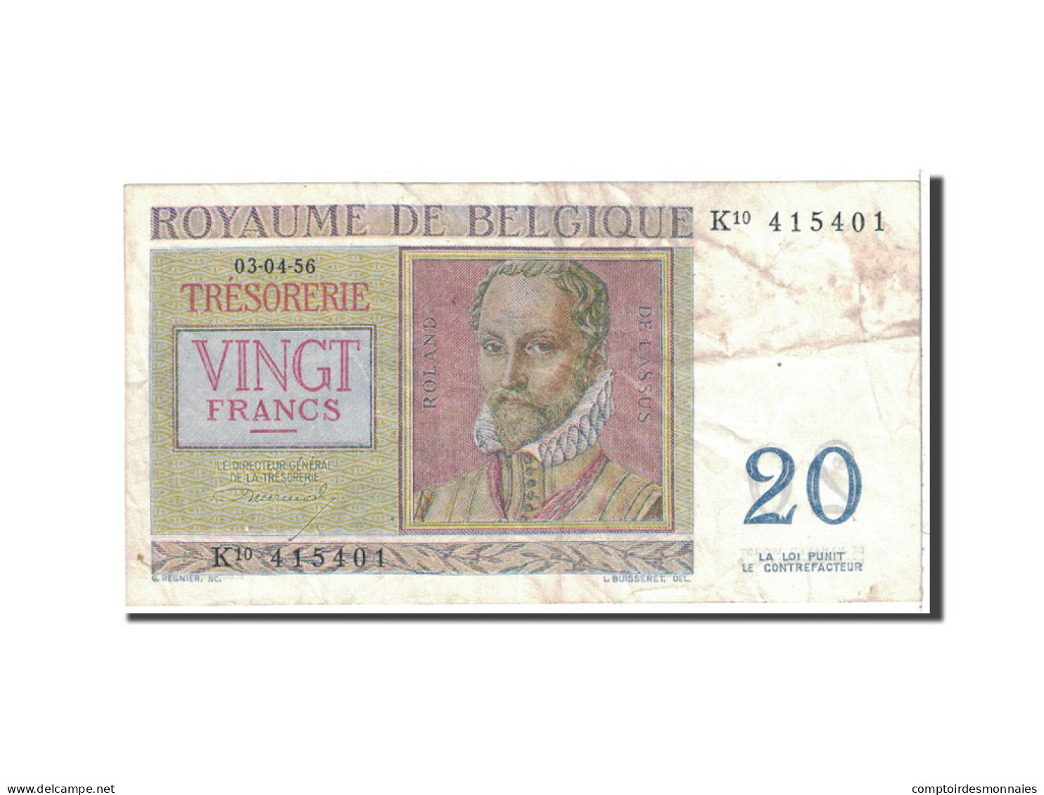 Billet, Belgique, 20 Francs, 1956, 1956-04-03, KM:132b, TTB - 20 Francos