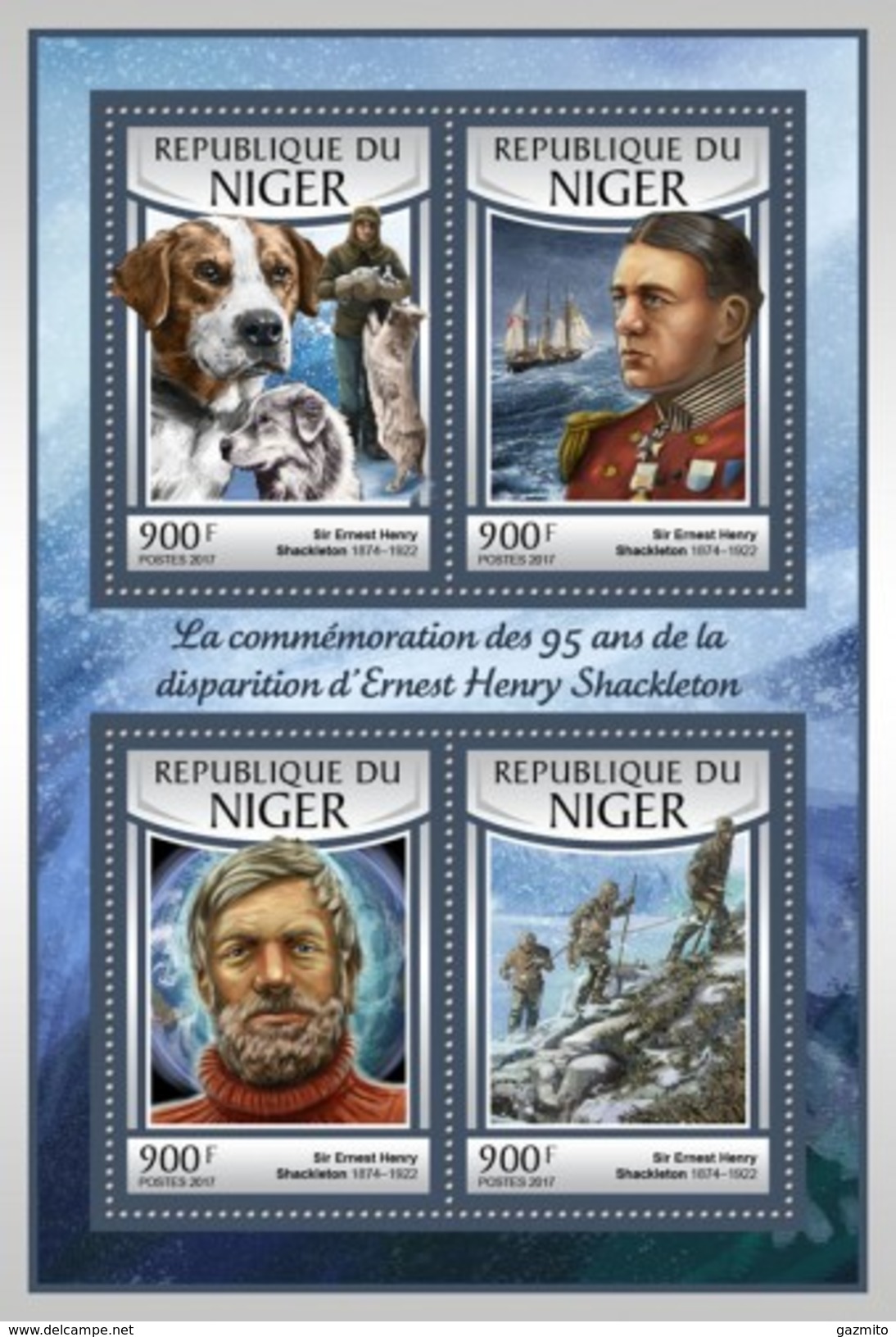 Niger 2017, Polar Explorer Shackleton, Dog, 4val In BF - Esploratori E Celebrità Polari