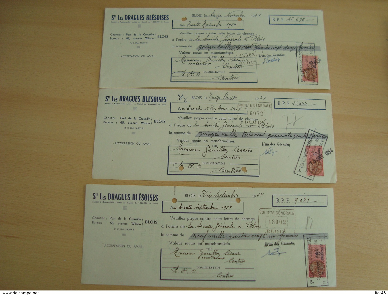 LOT DE 3 CHEQUES LES DRAGUES BLESOISES BLOIS 1954 - Chèques & Chèques De Voyage