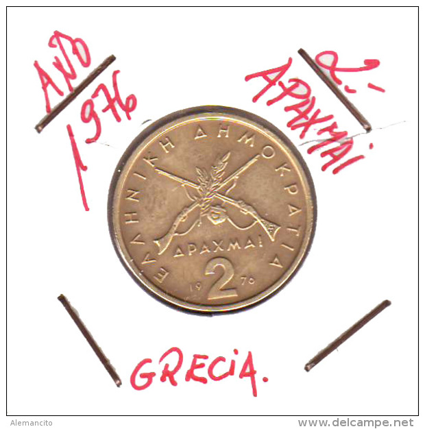GRECIA  -  GREECE -  MONEDA DE  2 APAXMAI  AÑO 1976  -  Nickel-Brass, 24 Mm. - Grecia