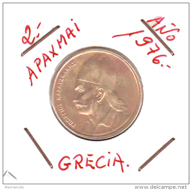 GRECIA  -  GREECE -  MONEDA DE  2 APAXMAI  AÑO 1976  -  Nickel-Brass, 24 Mm. - Grecia