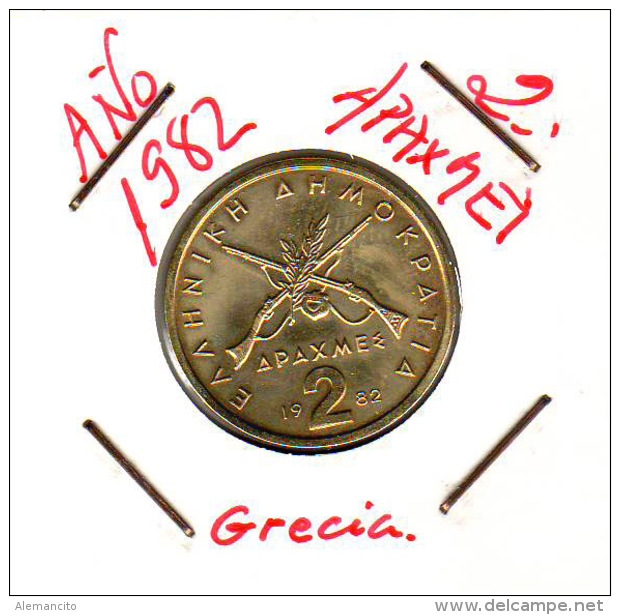 GRECIA  -  GREECE -  MONEDA DE  2 APAXMAI  AÑO 1982  -  Nickel-Brass, 24 Mm. - Grecia