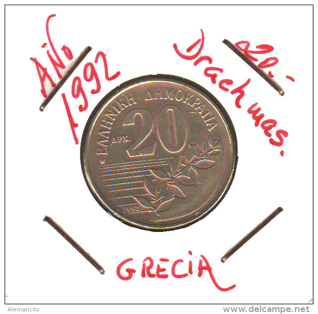 GRECIA  -  GREECE -  MONEDA DE  20  DRACHMAS   AÑO 1992  -  Aluminum-Bronze, 24.5 Mm. - Grecia