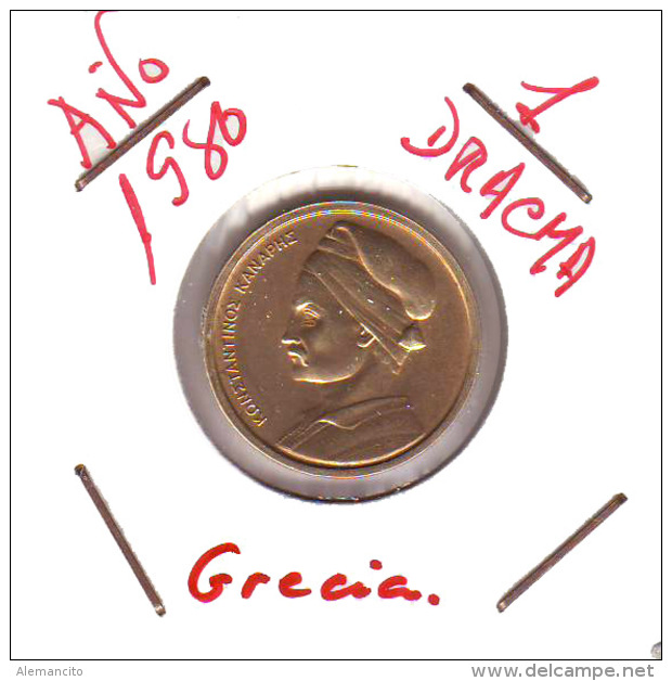 GRECIA  -  GREECE -  MONEDA DE  1  DRACHMA   AÑO 1980 -   Nickel-Brass, 21 Mm. - Grecia