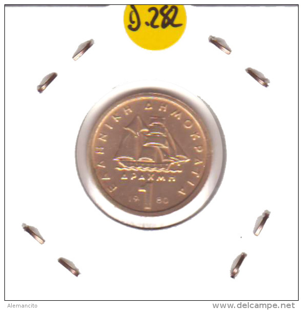 GRECIA  -  GREECE -  MONEDA DE  1  DRACHMA   AÑO 1980 -   Nickel-Brass, 21 Mm. - Grecia