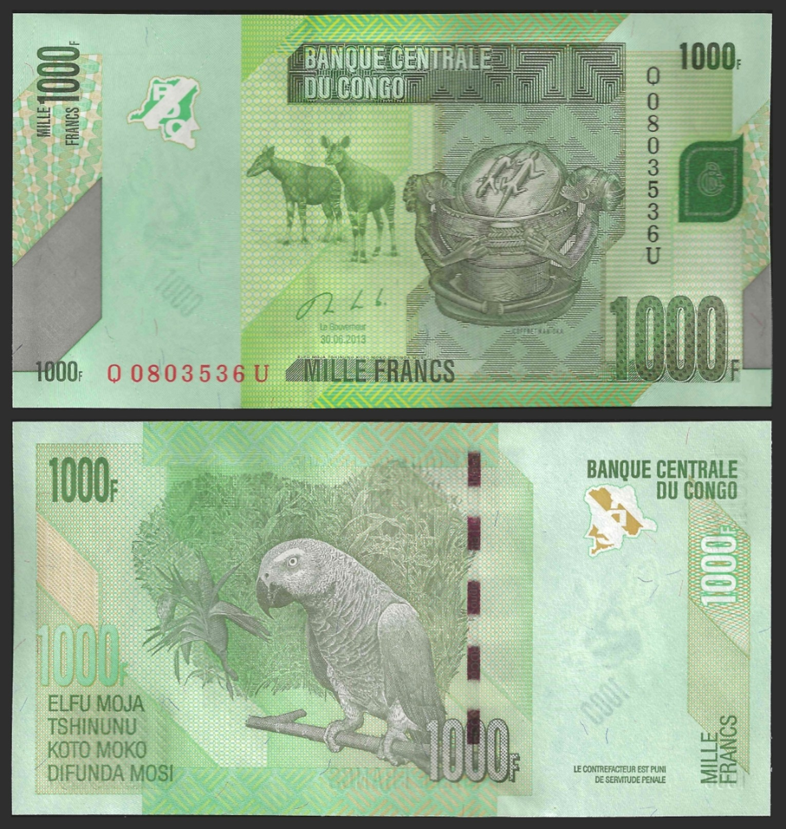 Congo Democratic Rep. 1000 Francs 2013 P 101b UNC - Republic Of Congo (Congo-Brazzaville)