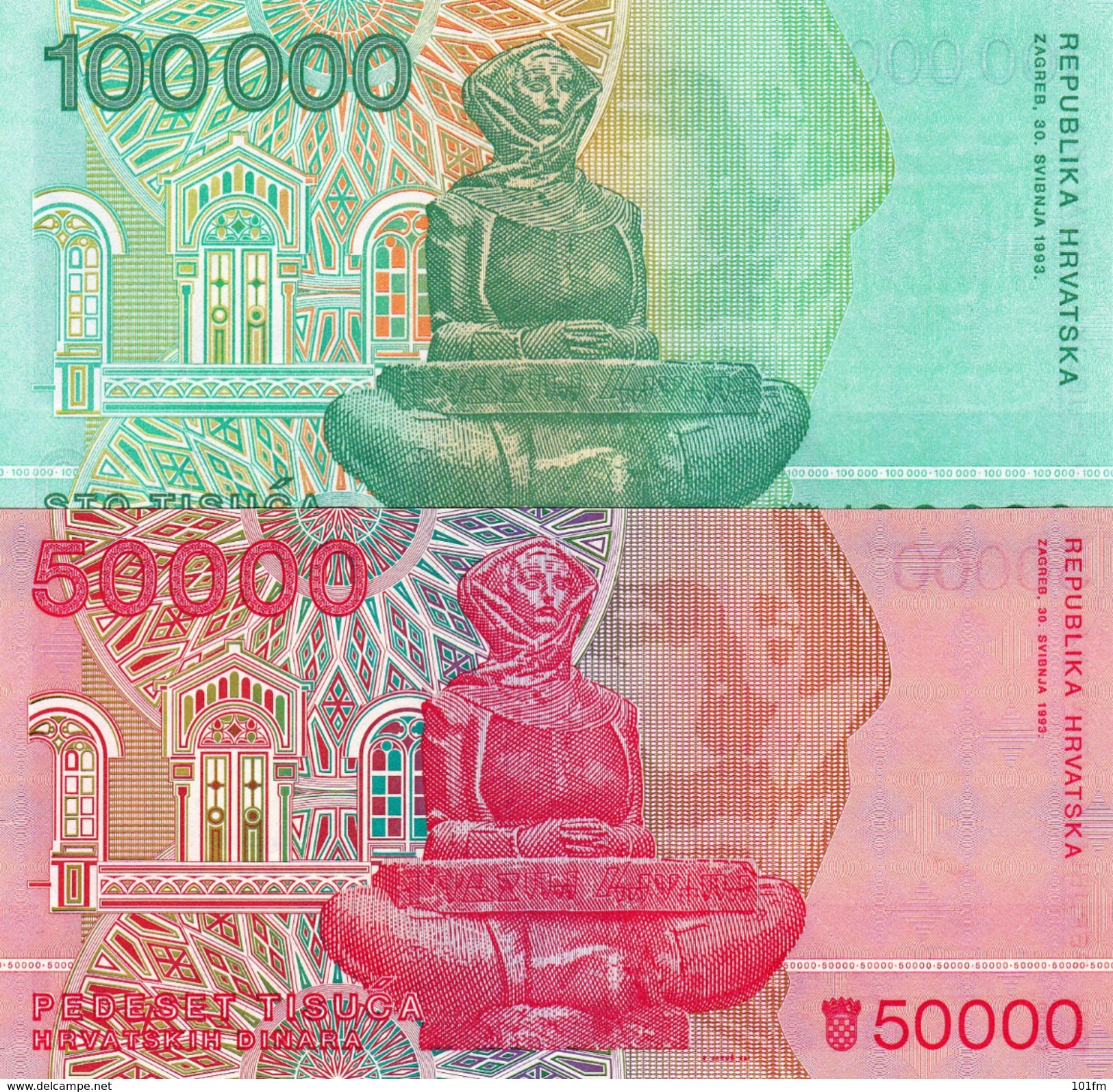 CROATIA - HRVATSKA -  50000 & 100000 Dinara 1993 2 PCS. - Croatia