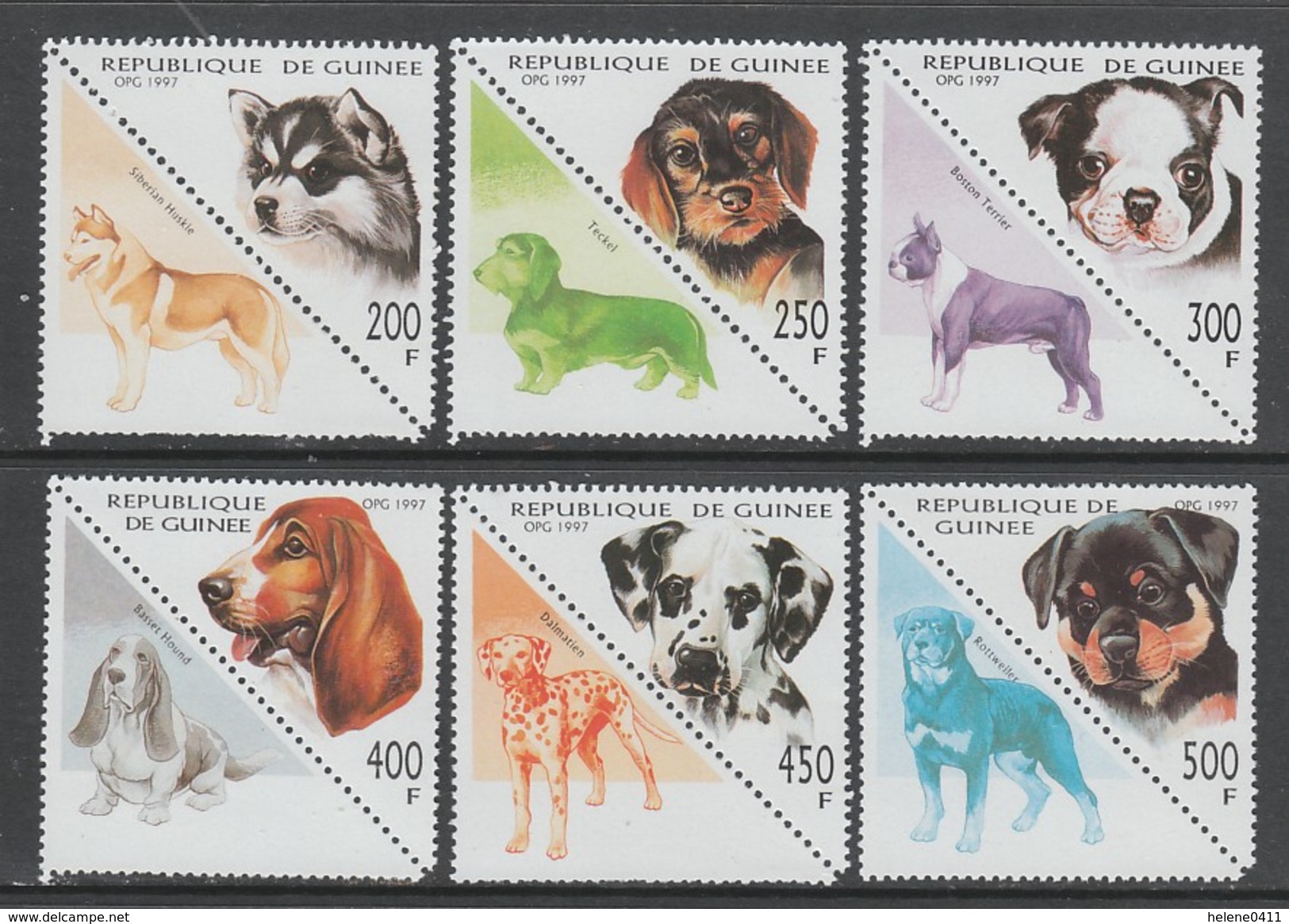 SERIE NEUVE DE GUINEE - TETES DE CHIENS DE RACE N° Y&T 1134AR à 1134AW - Chiens