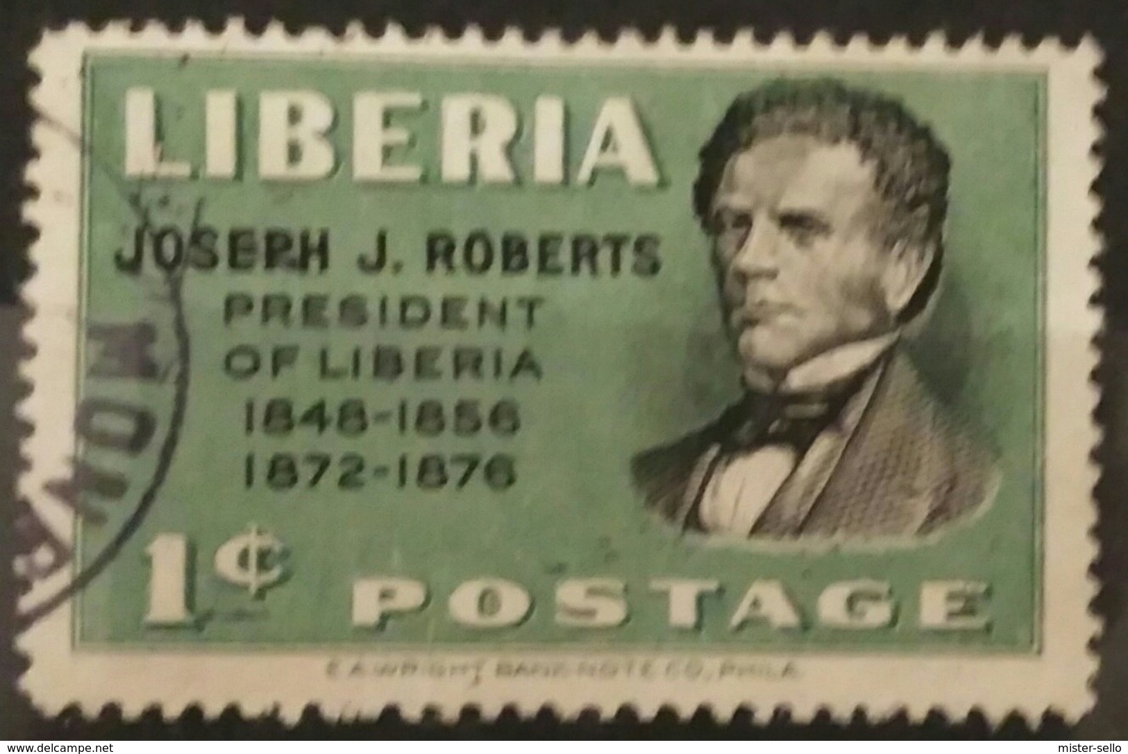 LIBERIA 1948 Liberian Presidents - Joseph J. Roberts, 1809-1876. USADO - USED. - Liberia
