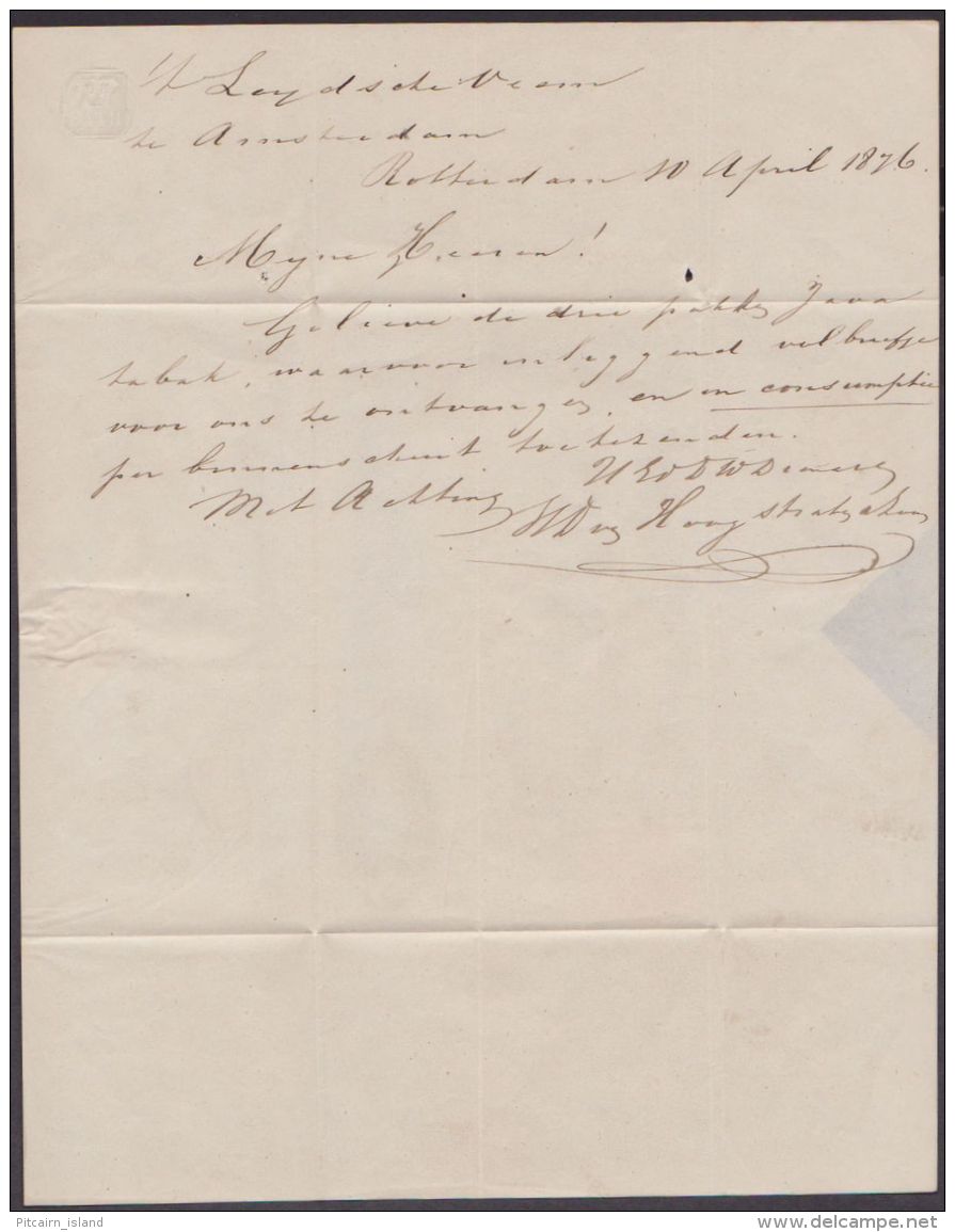 Nederlandse  Vouwbrief  10 April 1876 Van Rotterdam Naar Amsterdam Met Stempl Naposttijd. - Lettres & Documents