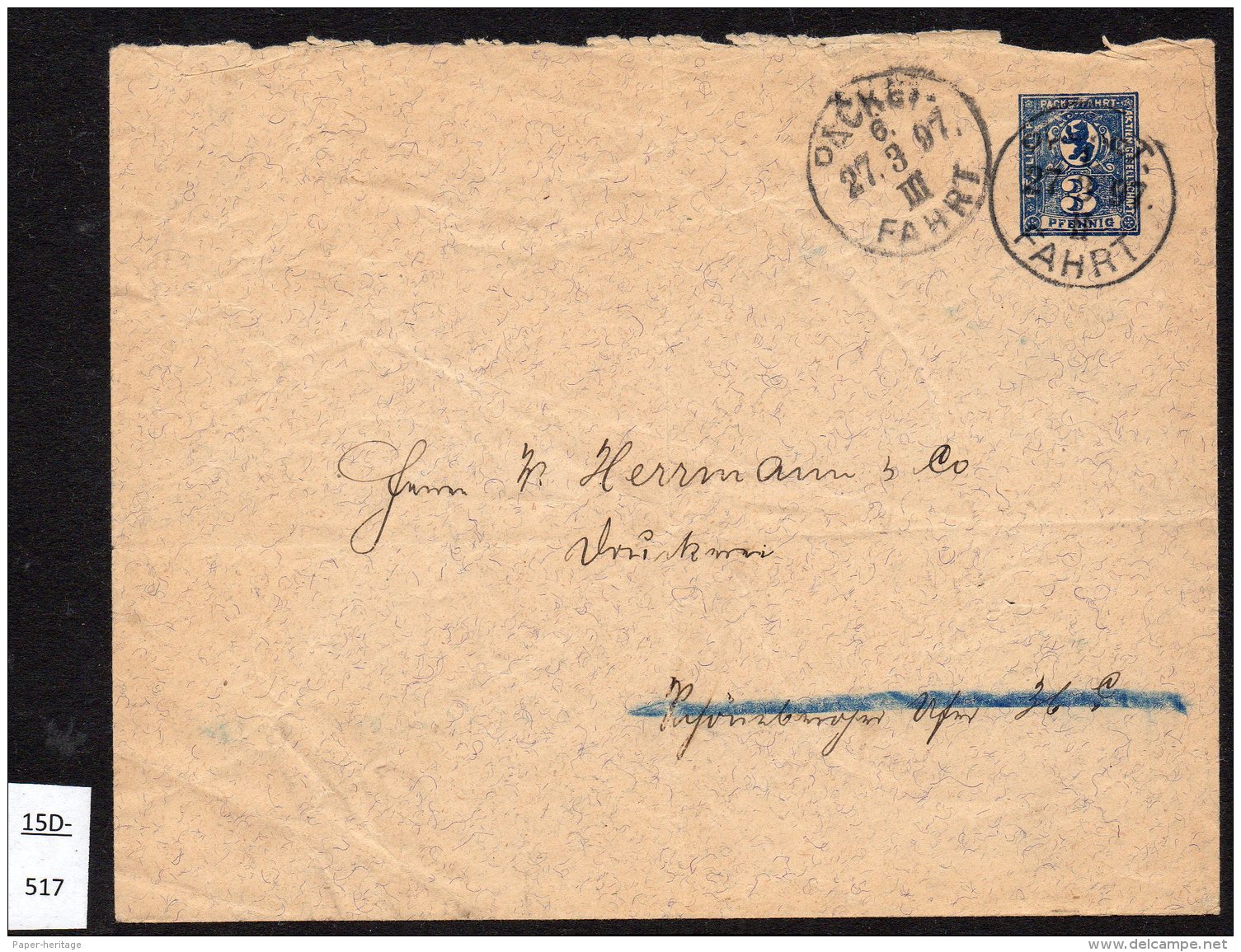 Berlin Packetfahrt 3Pf  Blue Ganzsache (Umschlag), 163x129 Mm, Used 1897. - Private & Local Mails