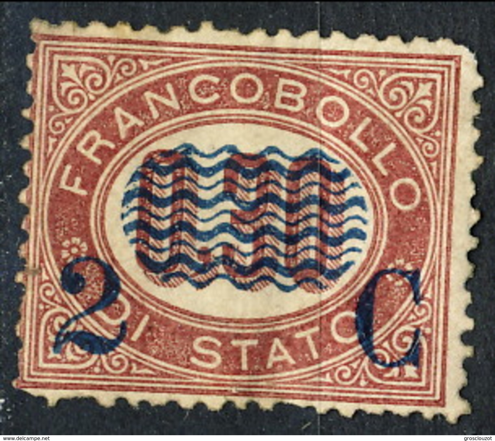 Regno 1878 N. 32 C. 2 Su 0,30 Lacca Scuro MH Cat &euro; 450 Difettoso - Ongebruikt