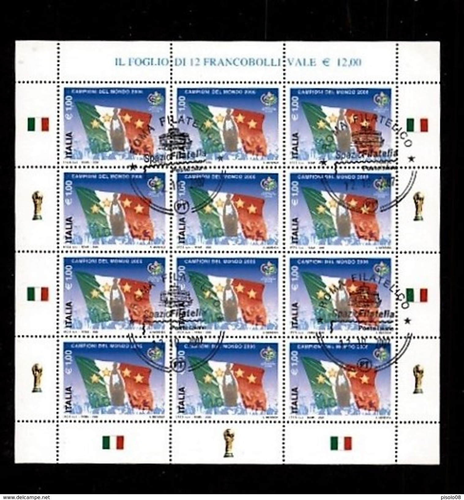 ITALIA  2006 CAMPIONE DEL MONDO MINIFOGLIO ANNULLO PRIMO GIORNO - Usati