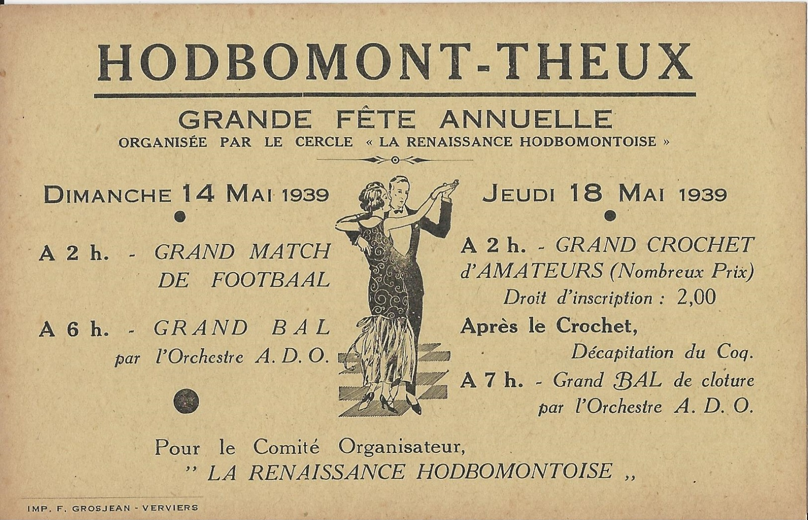 HODBOMONT-THEUX - Trois Documents - Mai 1938 ( 10,5/7,5 Cm) Mai 1939 ( 14/9 Cm) Et ( 14/8 Cm) - Historical Documents