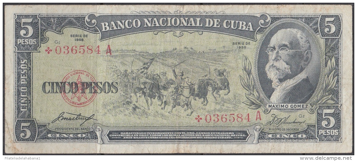 1958-BK-191 CUBA 1958 5$ MAXIMO GOMEZ. REEMPLAZO REPLACEMENT *. - Cuba