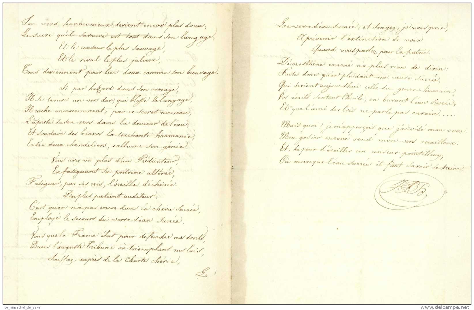 POEME Le Verre D'eau Sucrée - 3 Pp. Vers 1830/1840 - Manuscripts
