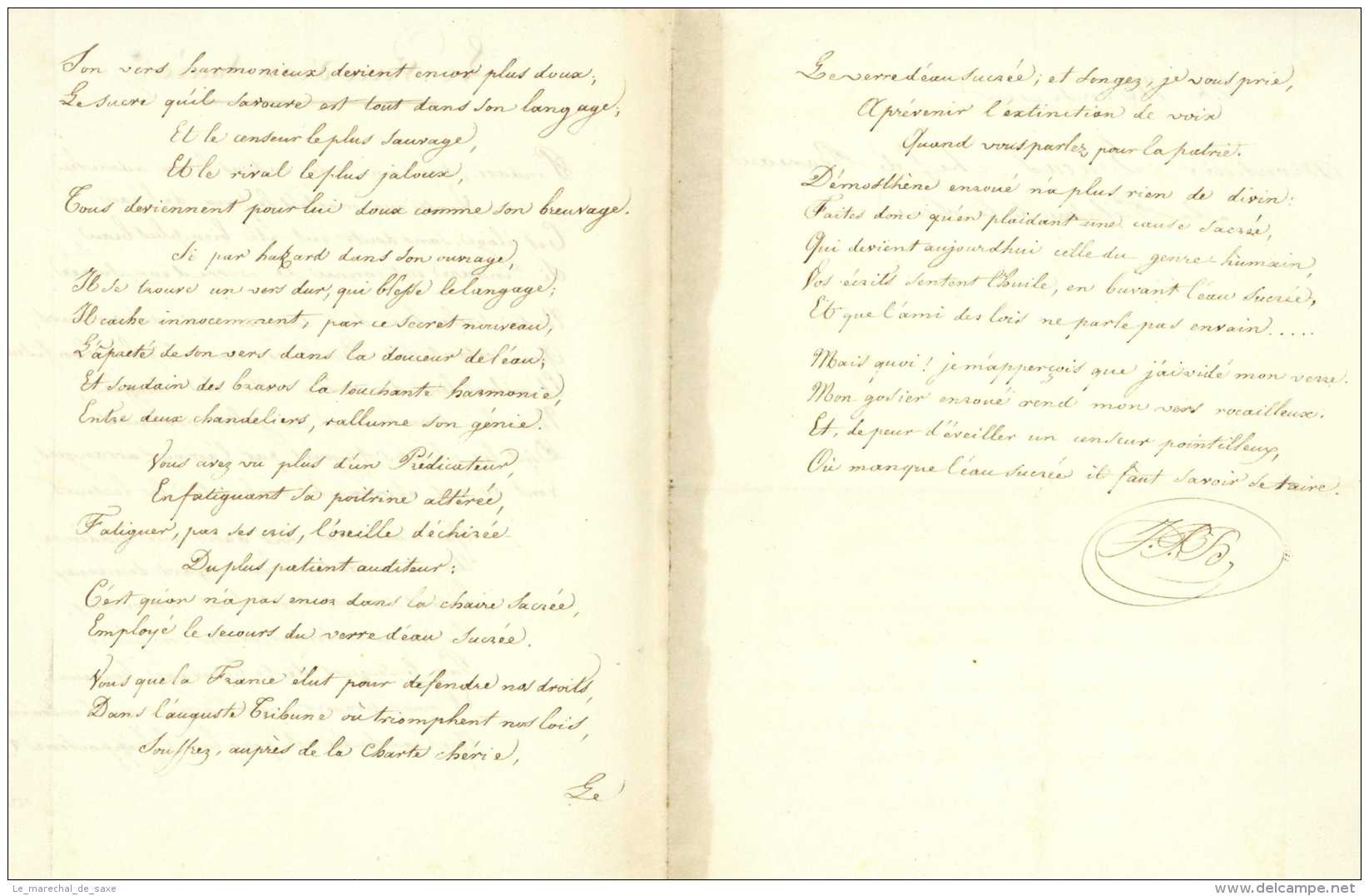 POEME Le Verre D'eau Sucrée - 3 Pp. Vers 1830/1840 - Manoscritti