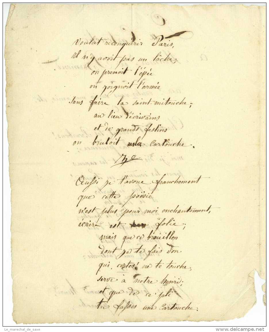 POEME ROYALISTE "la Cartouche" Sans Date - Vers 1795/1820 Bermond De Vacheres - Manuscripts