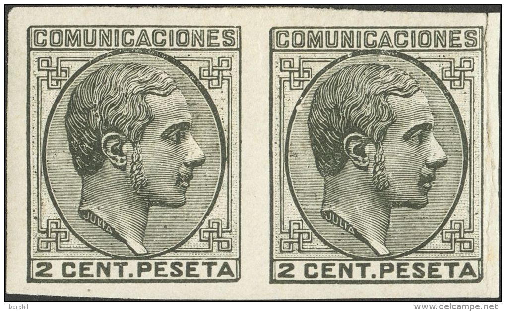 Alfonso XII. 1 De Julio De 1878. * 190es(2) 2 Cts Negro, Pareja (un Sello Pliegue Vertical). ERROR DE COLOR Y SIN DENTAR - Other & Unclassified