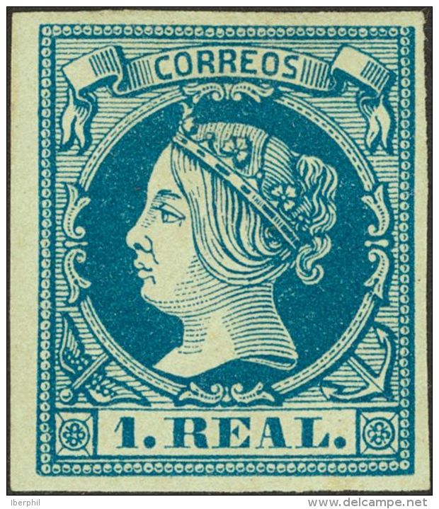 Isabel II. 1 De Febrero De 1860. * 55 1 Real Azul. MAGNIFICO. Cert. COMEX. (Edifil 2017: 385&euro;) - Otros & Sin Clasificación