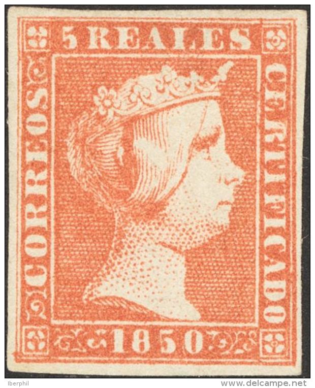 Isabel II. 1 De Enero De 1850. (*) 3 5 Reales Rojo (leve Adelgazamiento). Excelente Color Y Amplios M&aacute;rgenes. MAG - Otros & Sin Clasificación