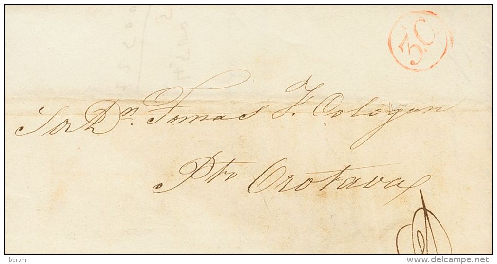 Canarias. Sobre 1853. ARRECIFE A PUERTO DE LA OROTAVA. Marca De Porteo "3.C.", En Rojo Que Corresponde A Un Porte Simple - Otros & Sin Clasificación