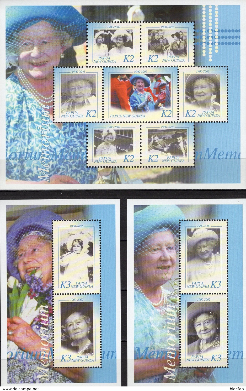 Ehrung Queen Mum 2002 Papua New Guinea 931/7 KB+Block 22/23 ** 27&euro; Memorial Porträt Bloc Ss Royal Sheet Bf Oceanien - Papua-Neuguinea