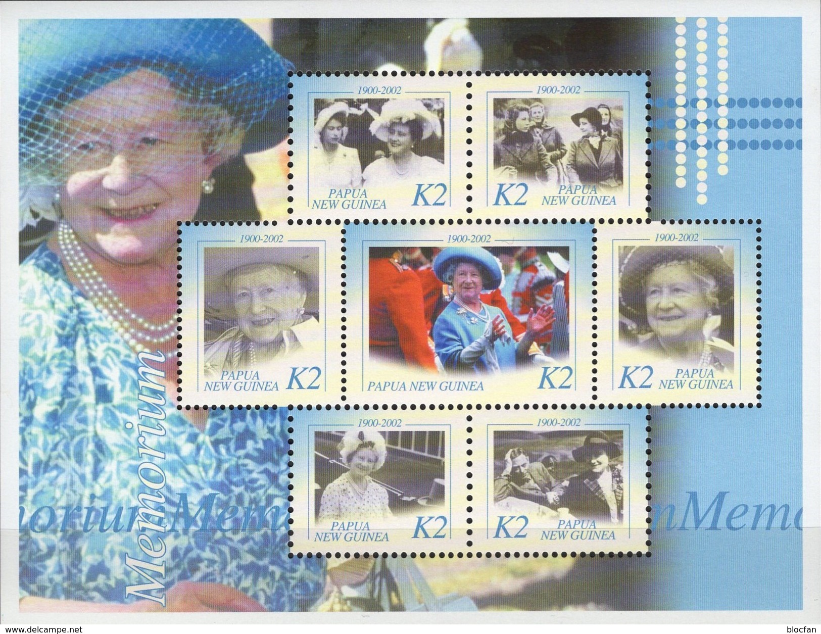 Ehrung Queen Mum 2002 Papua New Guinea 931/7 KB+Block 22/23 ** 27&euro; Memorial Porträt Bloc Ss Royal Sheet Bf Oceanien - Papua-Neuguinea