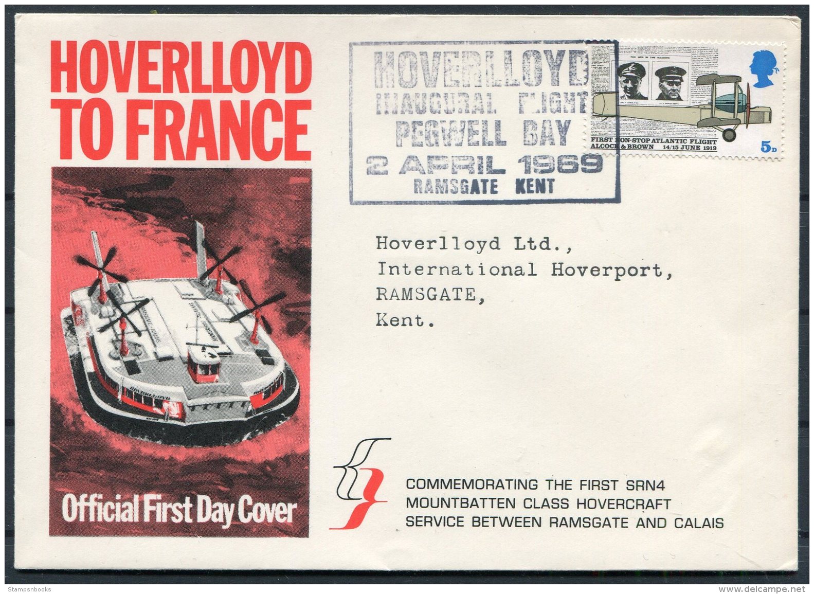 1969 GB Ramsgate Hoverlloyd Official First Day Cover Mountbatten Class Hovercraft - Calais - Covers & Documents