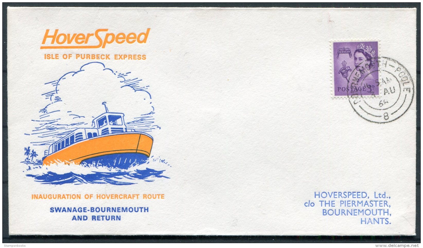 1968 GB Swanage / Bournemouth - Poole HooverSpeed, Isle Of Purbeck Express Hovercraft Cover. - Covers & Documents