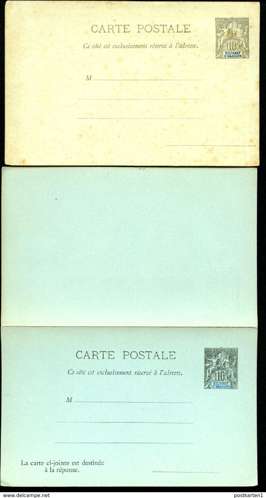 ANJOUAN COMOROS Postal Cards #1-2  10+10 C. Mint 1892 - Storia Postale
