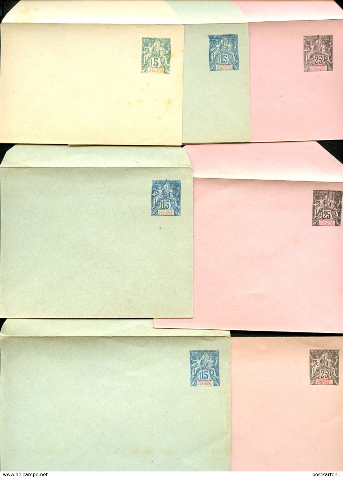 ANJOUAN COMOROS 7 PS Envelopes #1-3 Complete Set Mint 1892 - Storia Postale