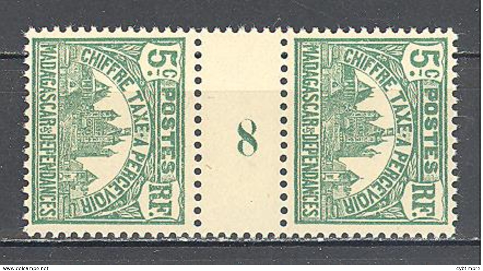 Madagascar: Yvert Taxe N° 10; Millésime 8; Gomme Coloniale - Timbres-taxe