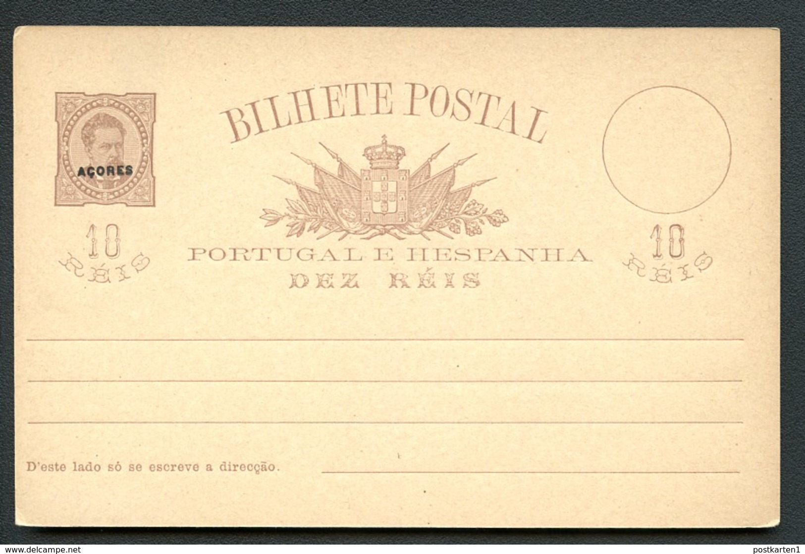 AZORES Postal Card #20a 10 Reis Mint Vf 1884 - Azores