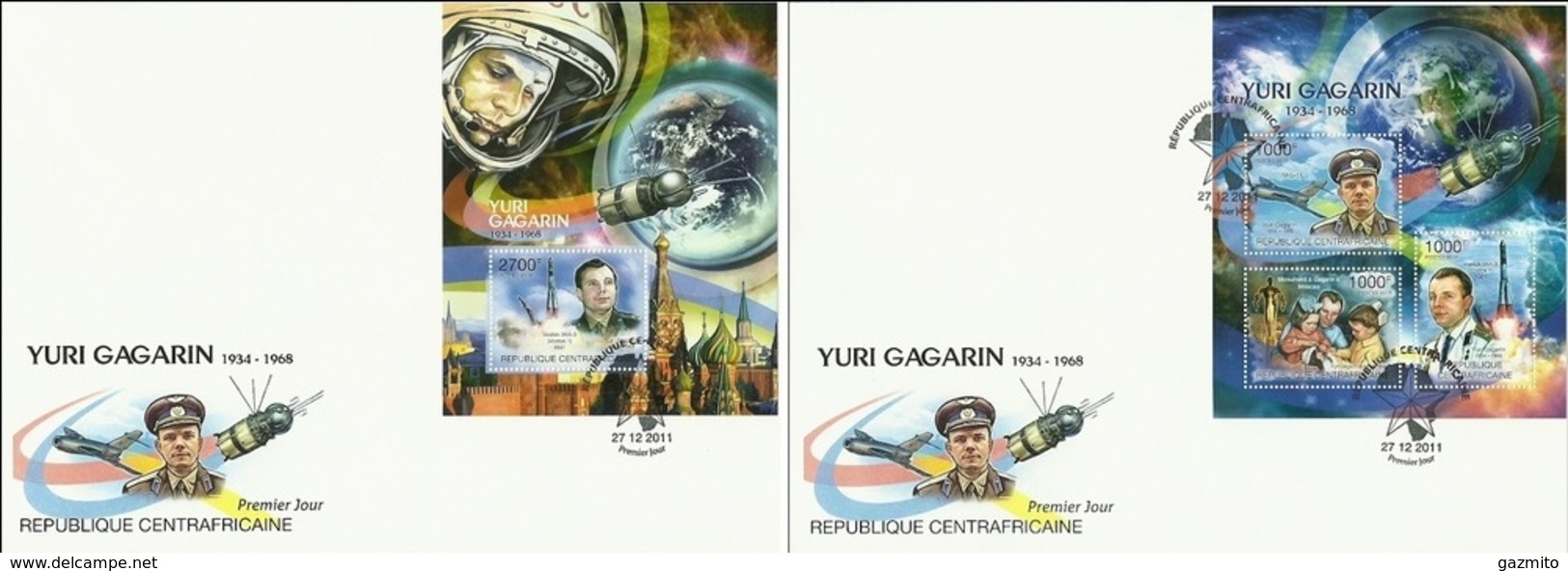 Centrafrica 2011, Space, Yuri Gagarin, 3val In BF+BF 2FDC - Africa