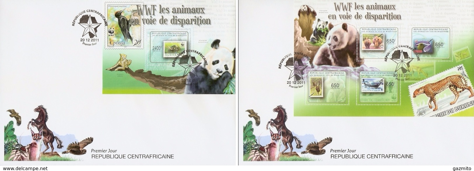 Centrafrica 2011, WWF Stamps On Stamps, Panda, Leopard, Rhinos, Monkey, 2FDC - FDC