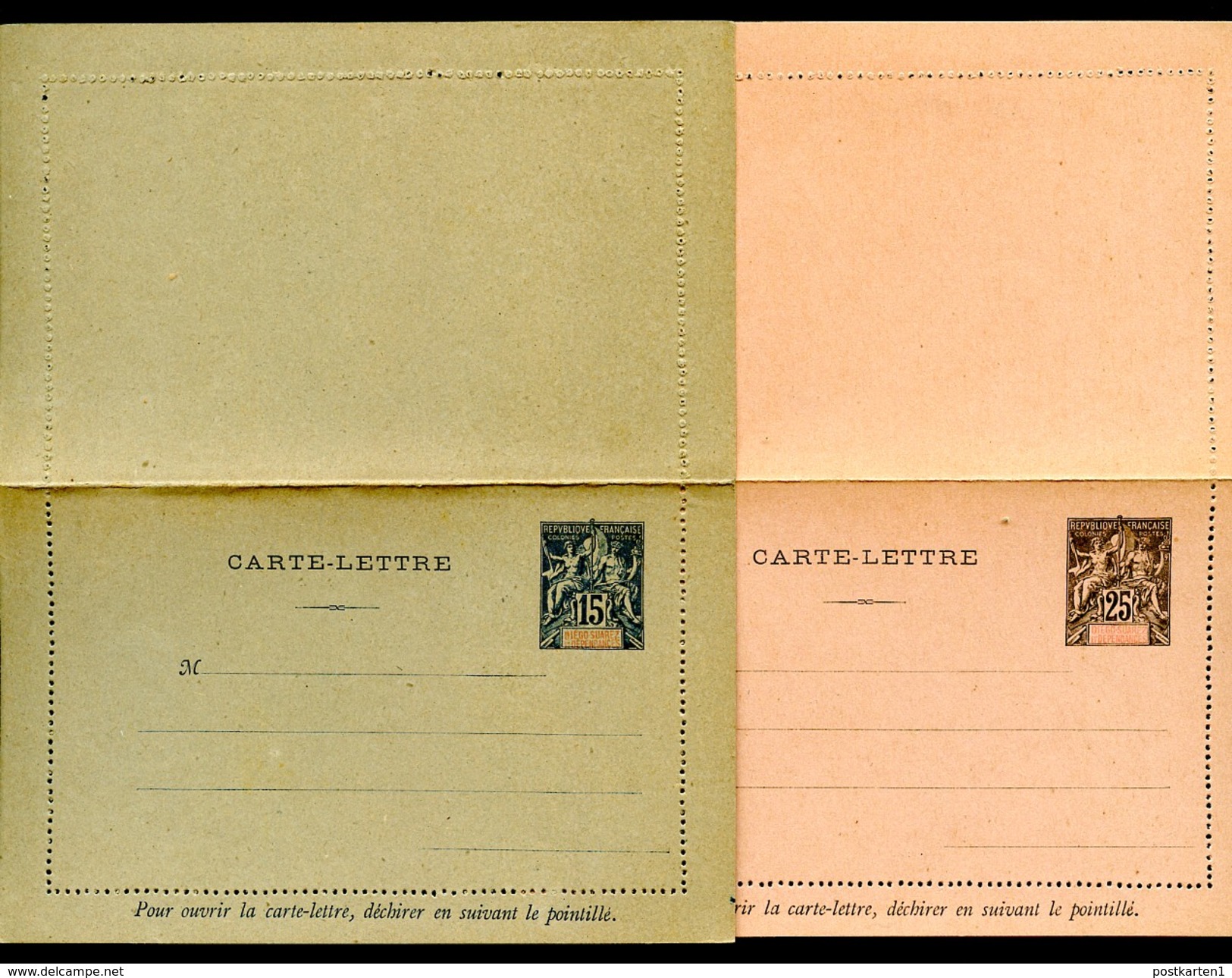 DIEGO SUAREZ MADAGASCAR Letter Cards #A3-4  15+25 C. Mint Vf 1893 - Cartas & Documentos