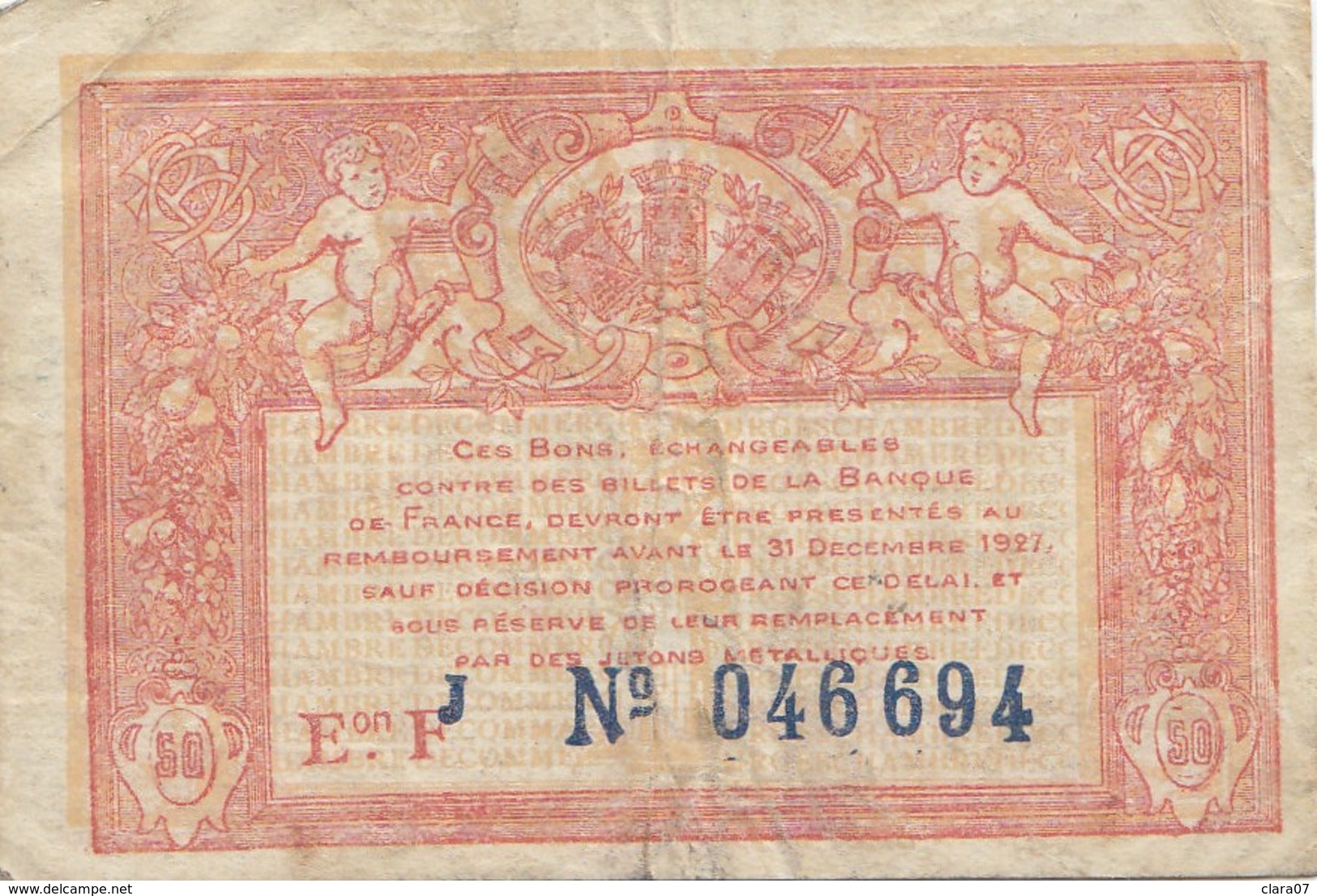 Billet 50 Centimes 50 C Chambre De Commerce De Bourges 1922 Lettre J - Chambre De Commerce