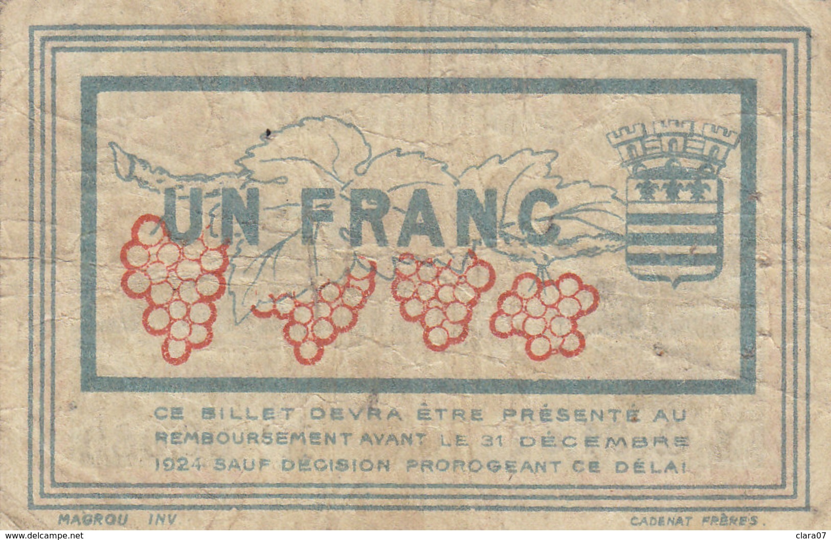 Billet 1 Franc 1 F Chambre De Commerce De Béziers 1921 - Chambre De Commerce