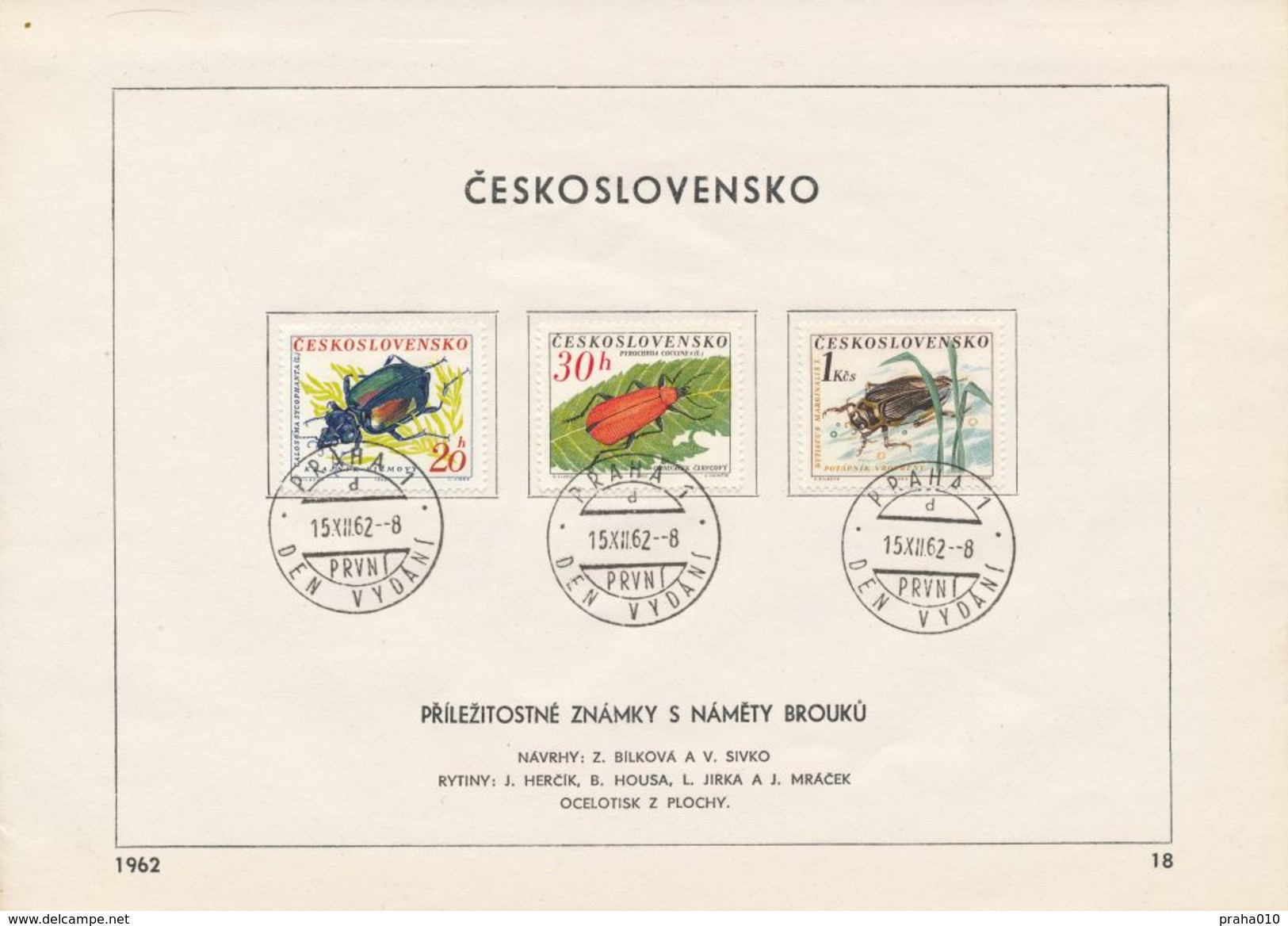 Czechoslovakia / First Day Sheet (1962/18) Praha 1 (c): Beetles - Andere & Zonder Classificatie